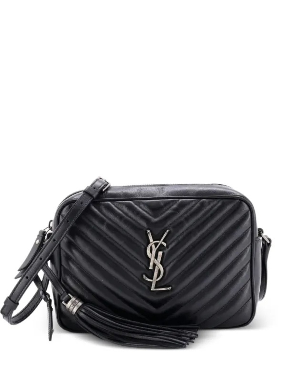 Saint Laurent Black Chevron Quilted Leather Crossbody Bag with Tassel silverlogo - Picture 7 of 16